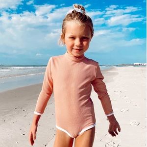 LainSnlw One Piece Girls Rash Guard- 3/4 Blush